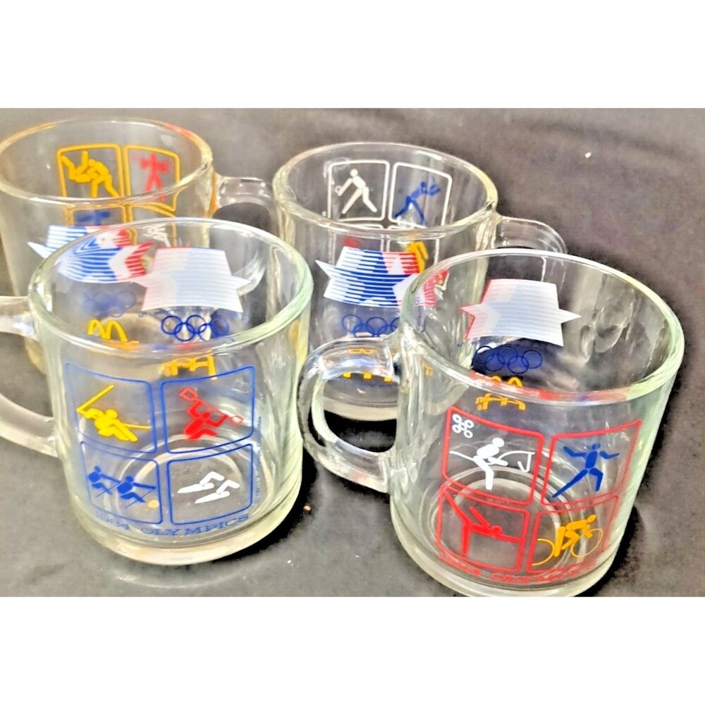 4 Vintage 1984 McDonalds Olympic Glass Coffee Mugs  Los Angeles -  All Different - Picture 10 of 16